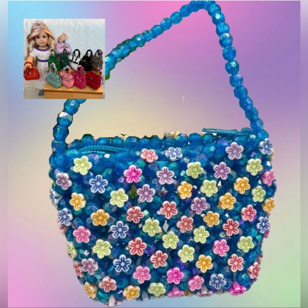 🌺Vintage Small Floral Beaded Bag Cute Bag for American Girl or 18” Doll🌸🌺